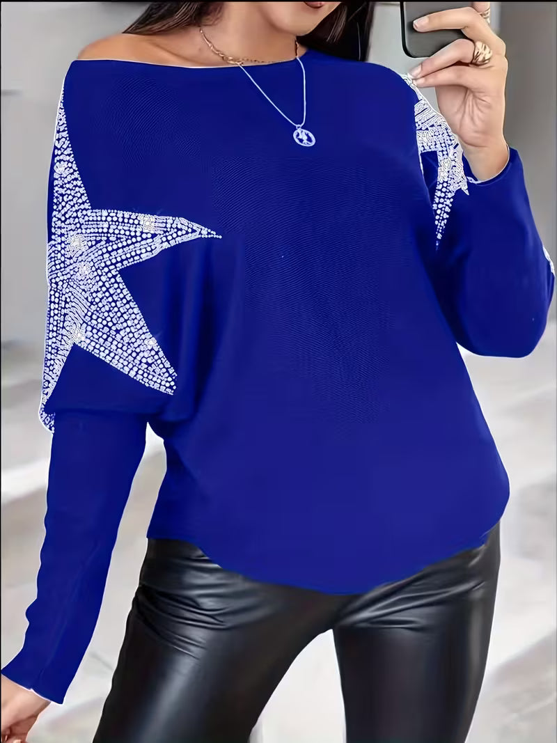 Doralissea - Elegant Long-Sleeved Sweater with Star Print 