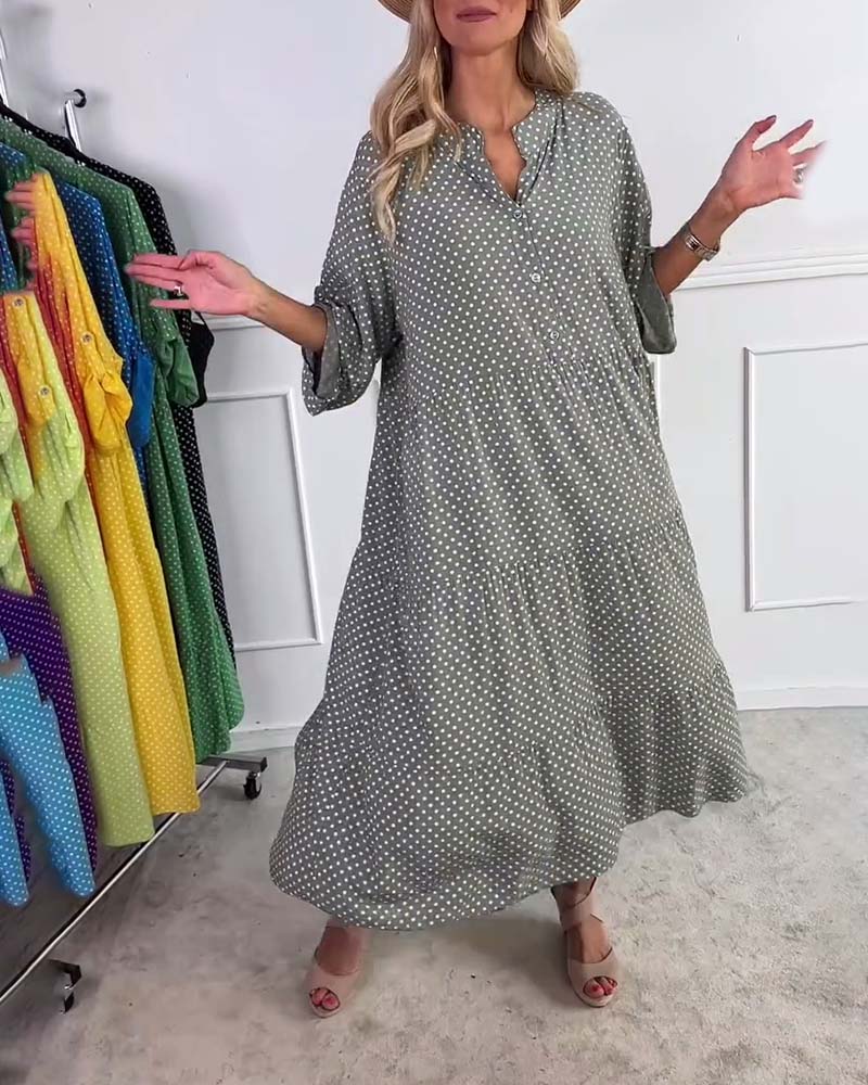 Miralyn - Robe manches mi-longues à pois droite