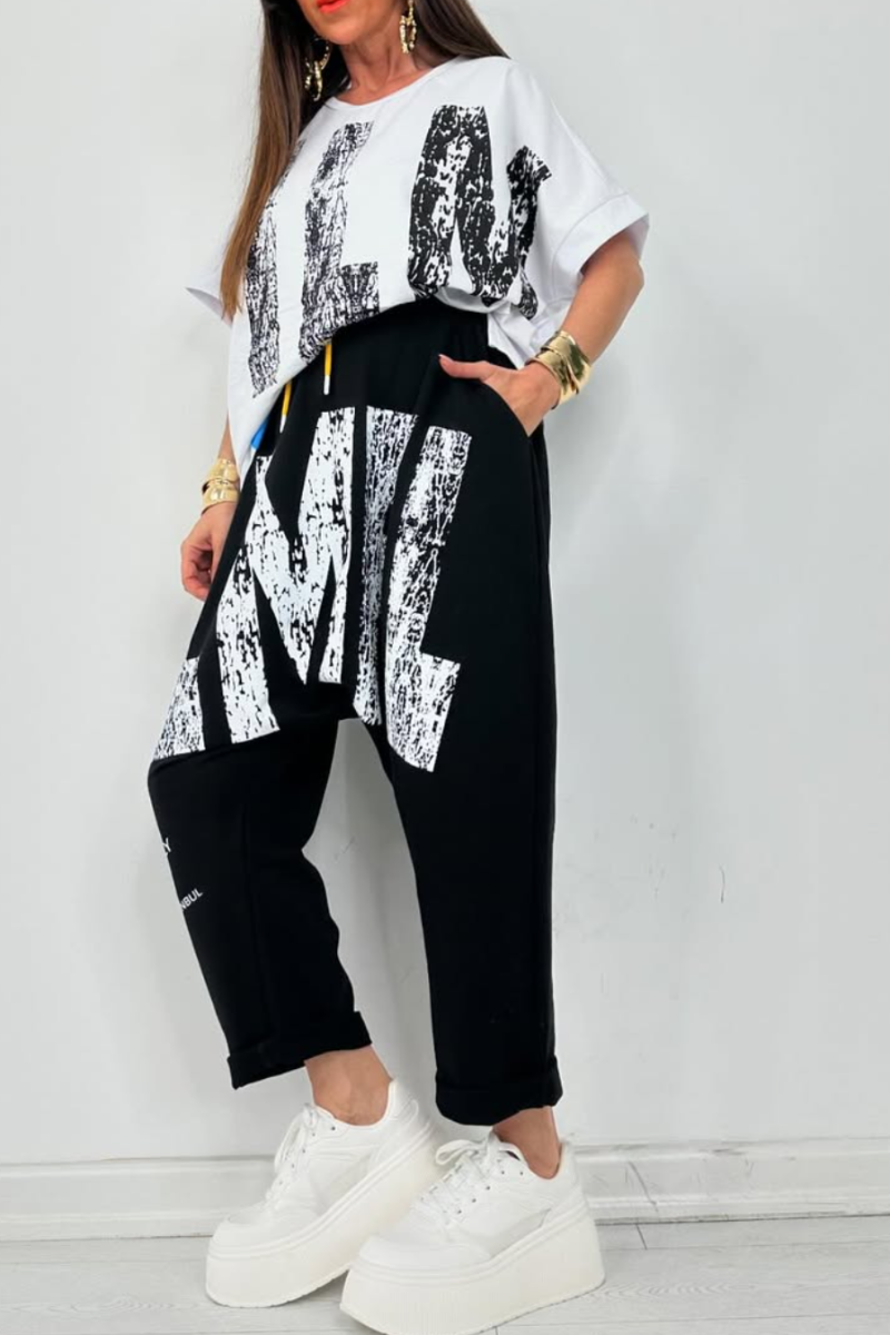 Kirelle - Women's casual set with round neck printed top and pants