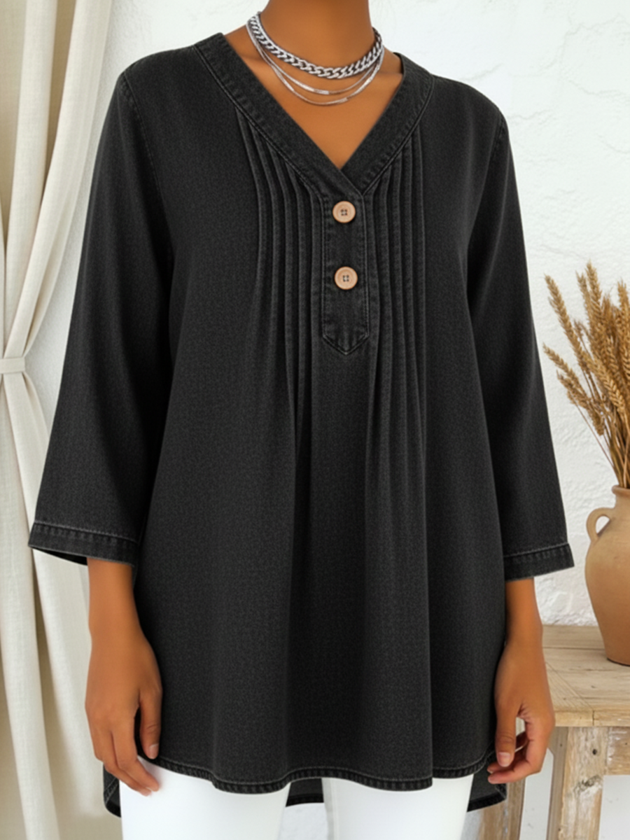 Avelynne - Blouse Denim Fluide à Col V