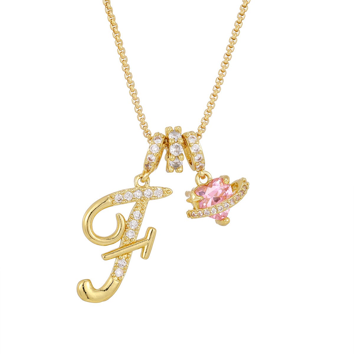 Carmelle - Initial Necklace with Sparkling Pink Heart