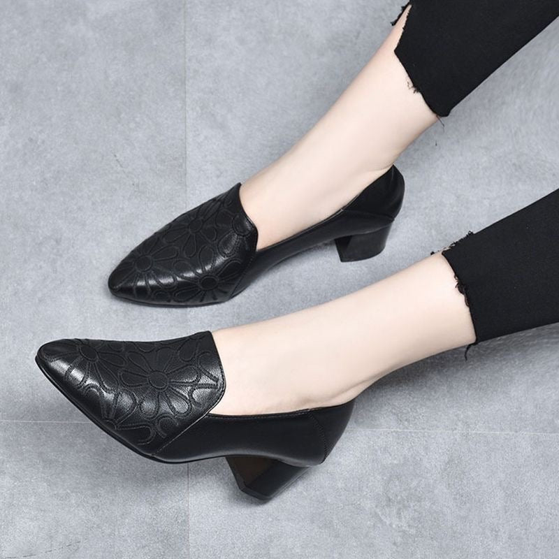 Doralyn - Genuine Leather Pumps with Elegant Embroidery 