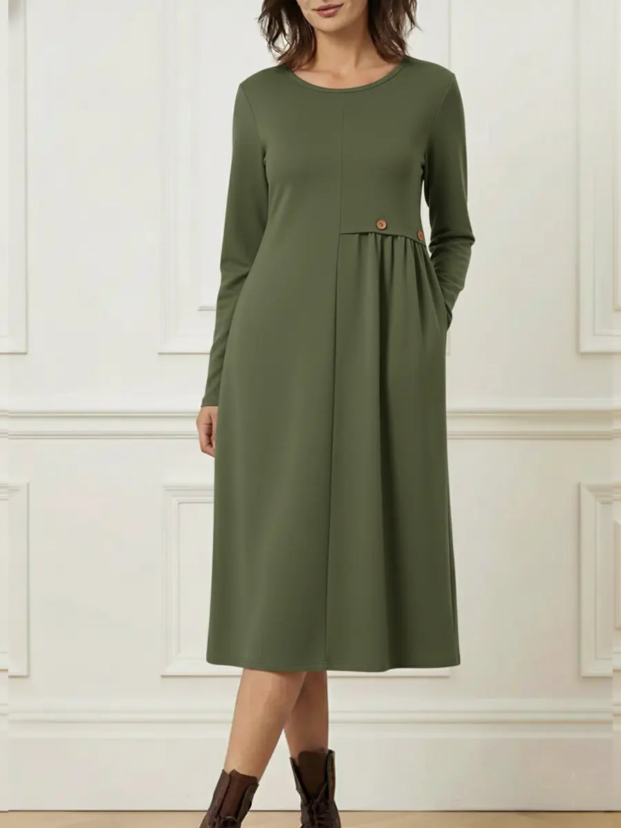 Helisavelle - Casual Style Long Sleeve Cotton Midi Dress