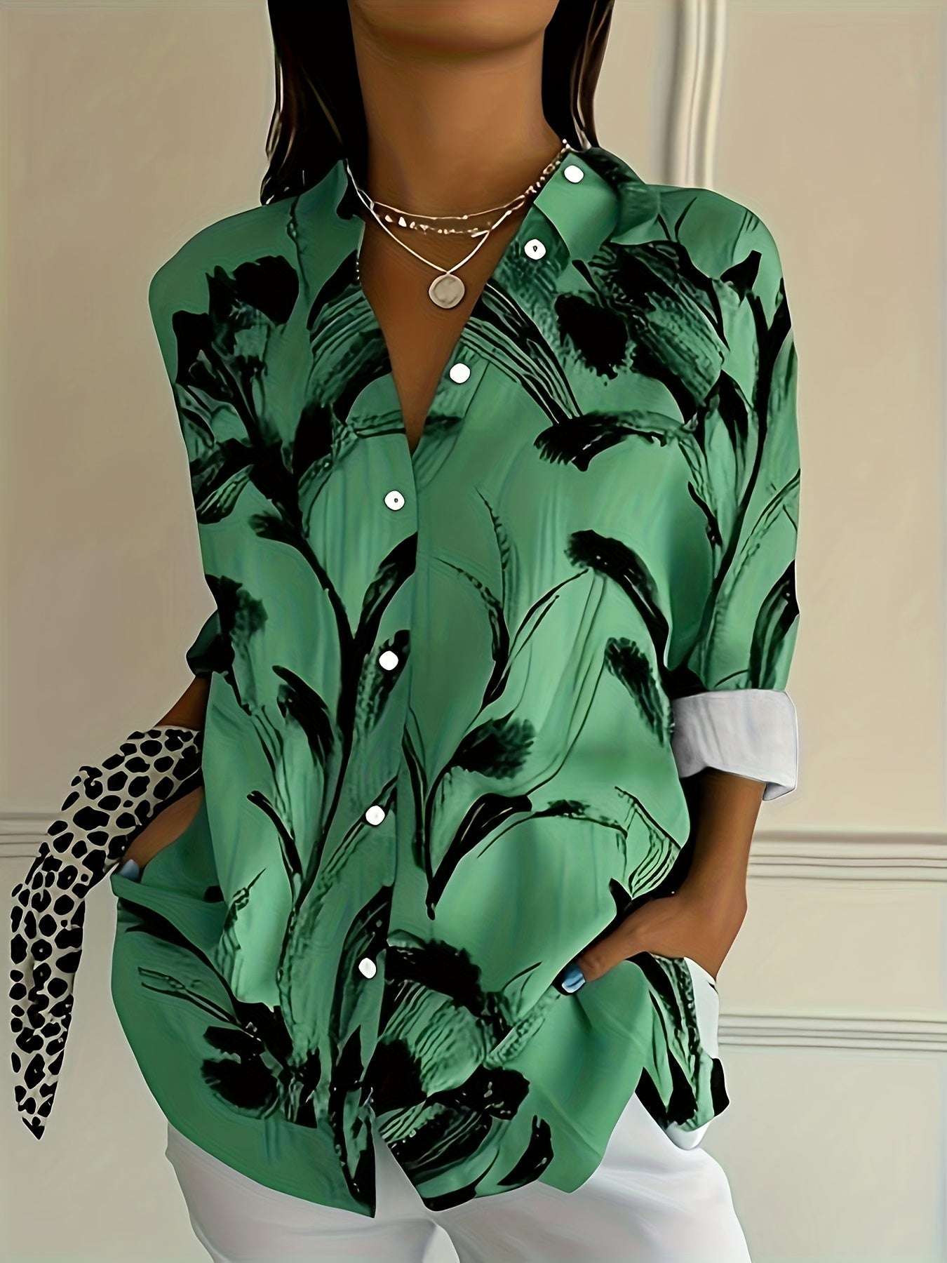 Selavynne - Floral Print Long Sleeve Shirt