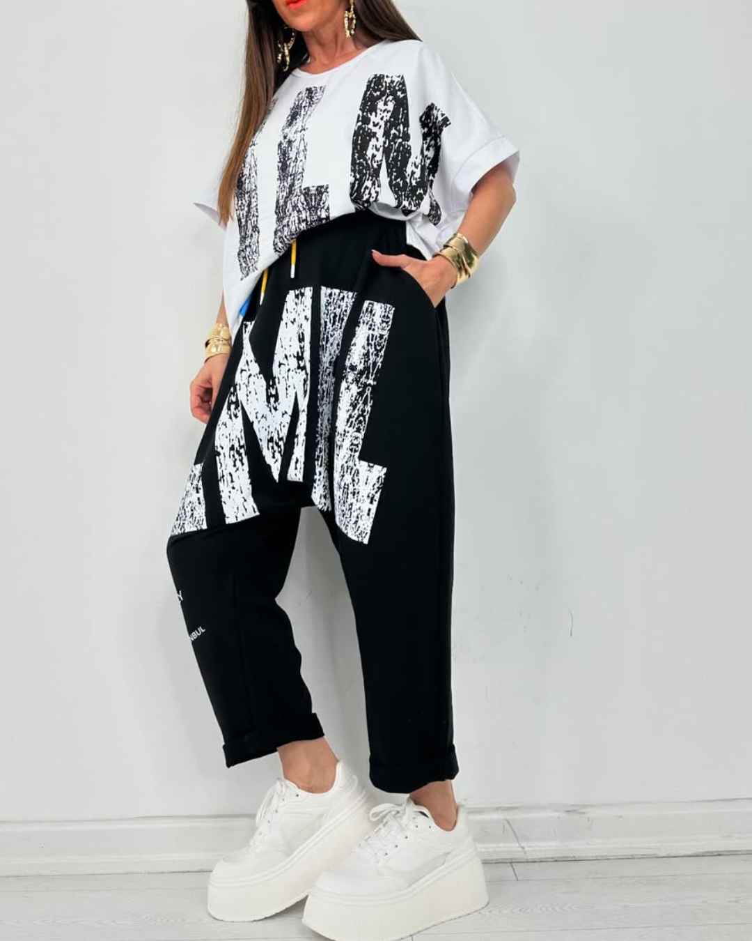 Kirelle - Women's casual set with round neck printed top and pants