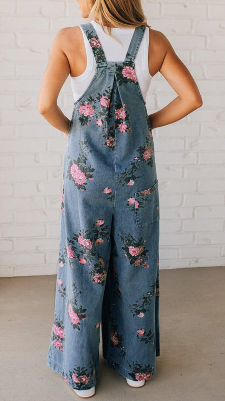 Elaria - Women's Denim Jumpsuit with Print and Pockets