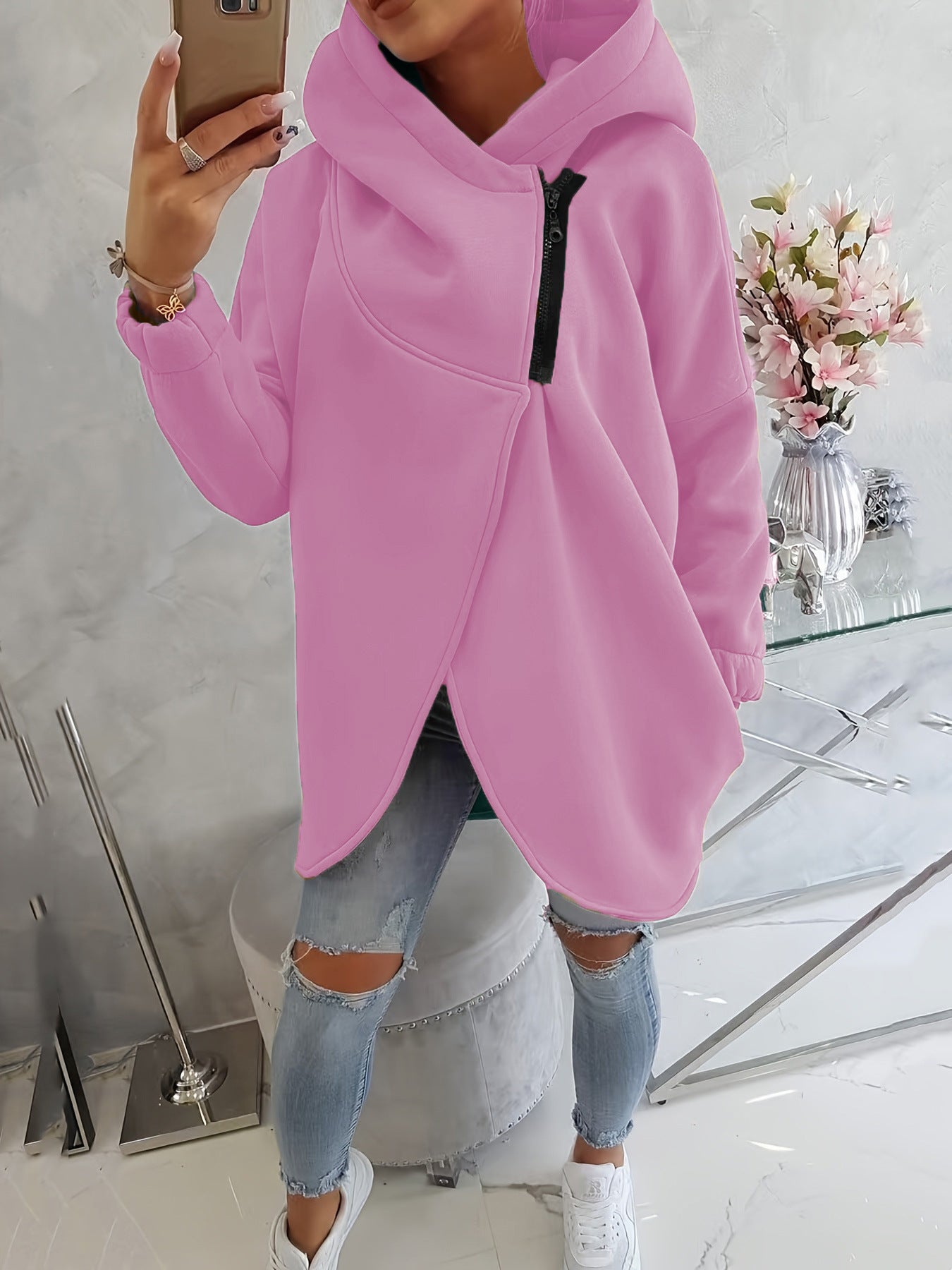 Quenlisse - Women's Zip-Up Hoodie with Front Pockets 