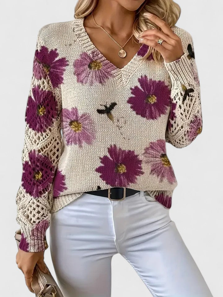 Marisavina - Elegant Vintage Floral Sweater 
