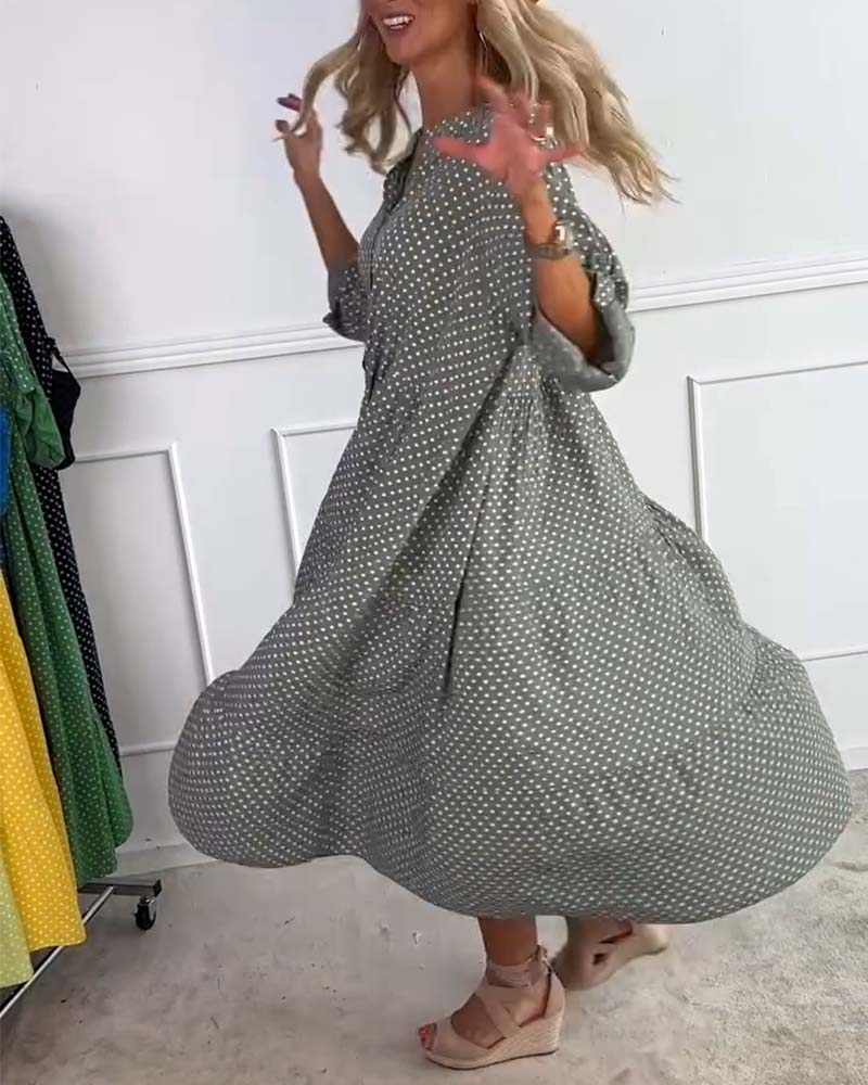 Miralyn - Robe manches mi-longues à pois droite