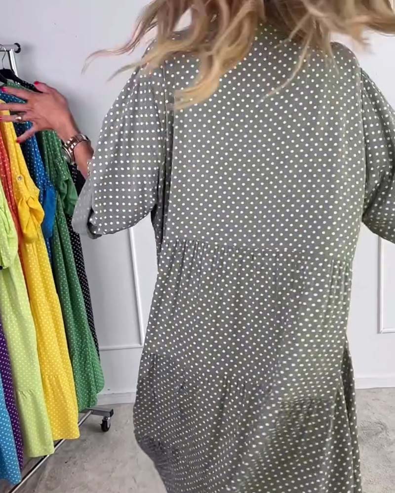 Miralyn - Robe manches mi-longues à pois droite