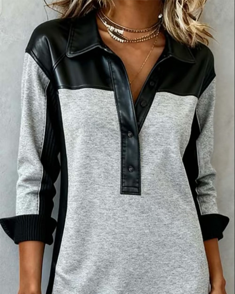 Jorellisse - Robe Élégante Patchwork à Manches Longues