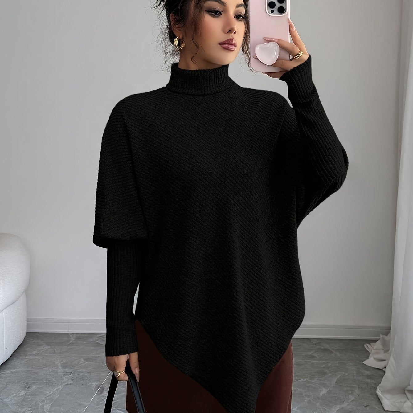 Ilyssa - Asymmetrical High Neck Sweater, Modern Elegance 