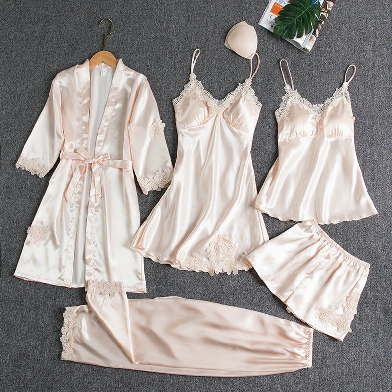 Elyssara - Women's 5-Piece Satin Nightwear Set 
