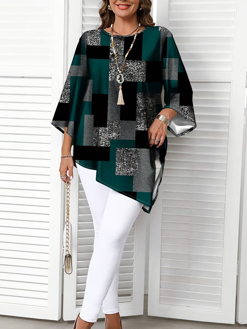 Rhosalivelle - Oversized Checkered Print Blouse