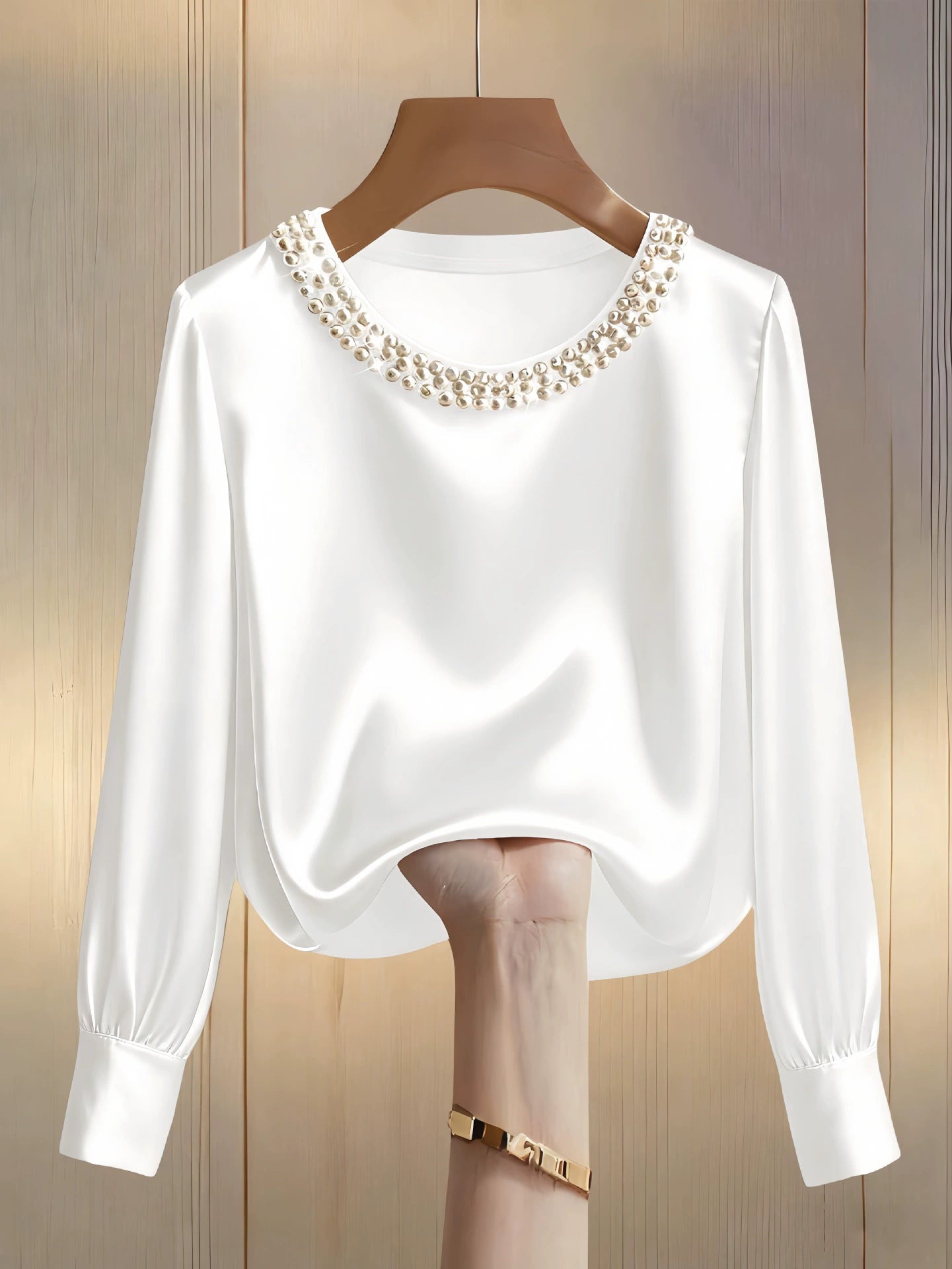 Neralivora - Beaded Satin Top with Jewel Collar