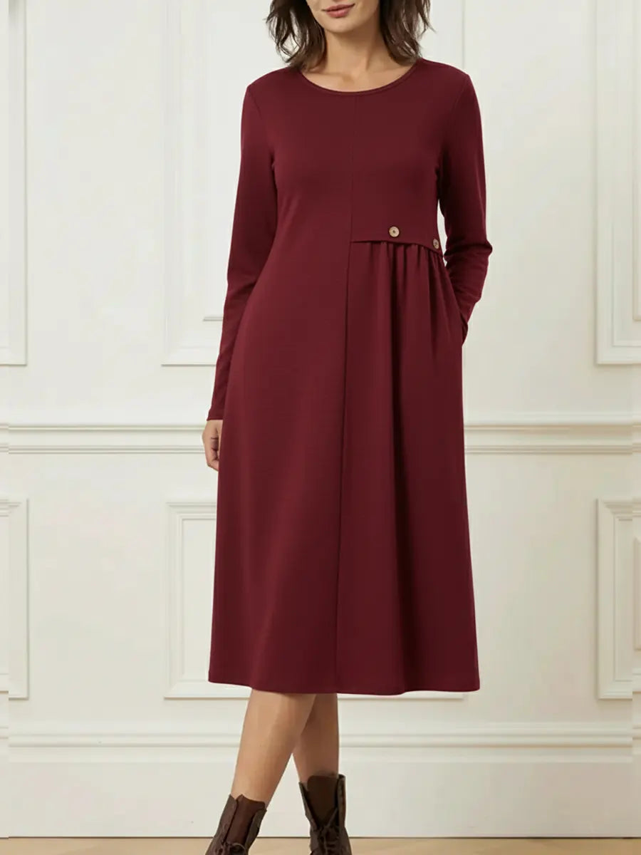 Helisavelle - Casual Style Long Sleeve Cotton Midi Dress