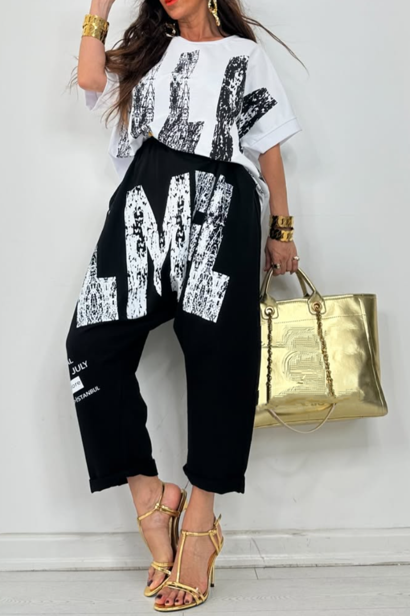 Kirelle - Women's casual set with round neck printed top and pants