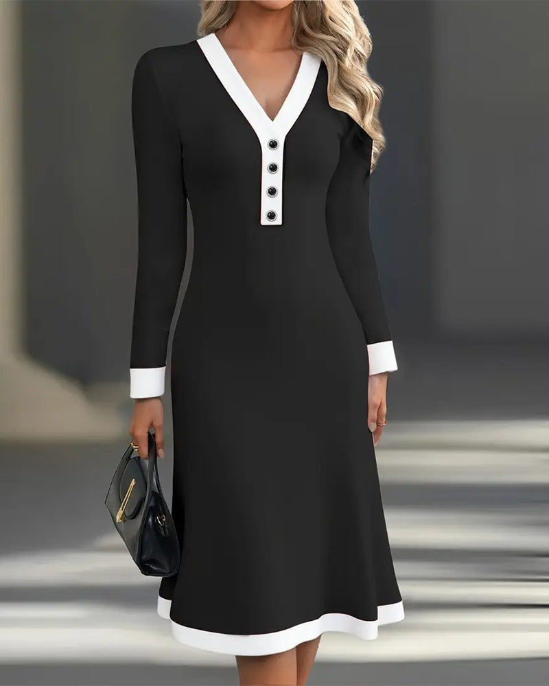 Brenyla - Elegant Midi Dress with Contrasting Collar 