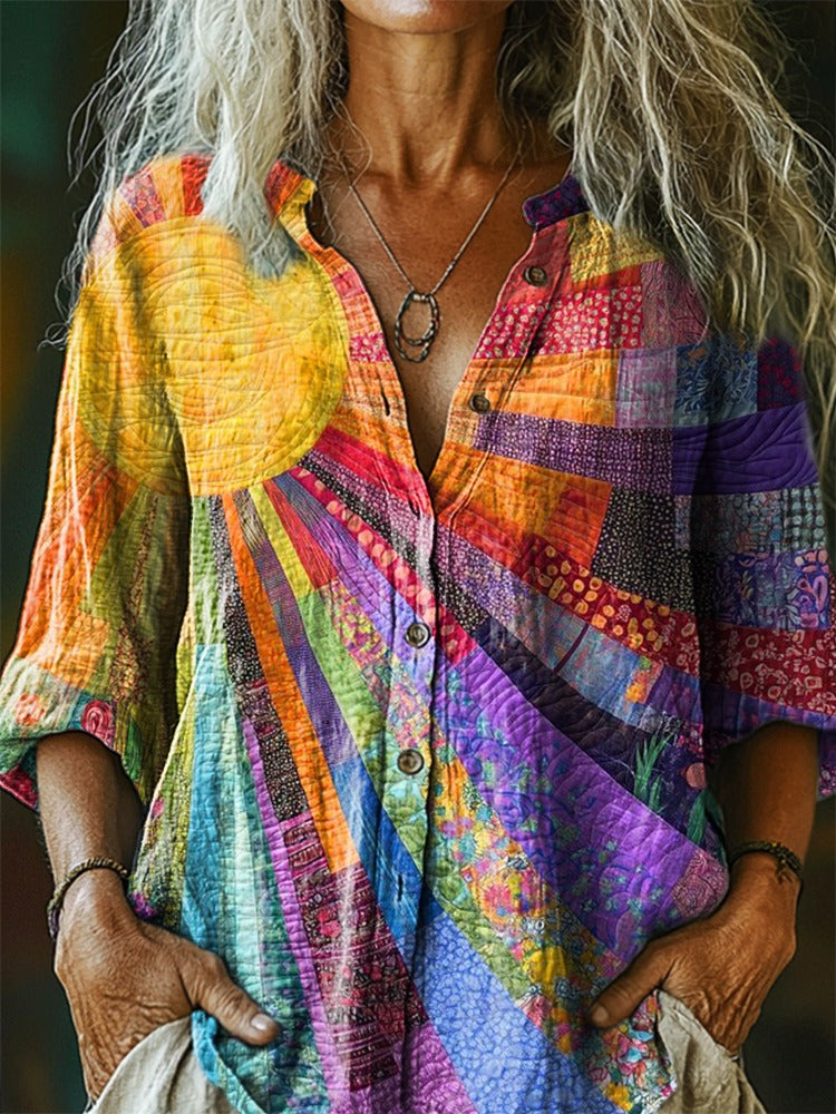 Delyne - Robe Bohème en Coton et Lin à Patchwork Multicolore