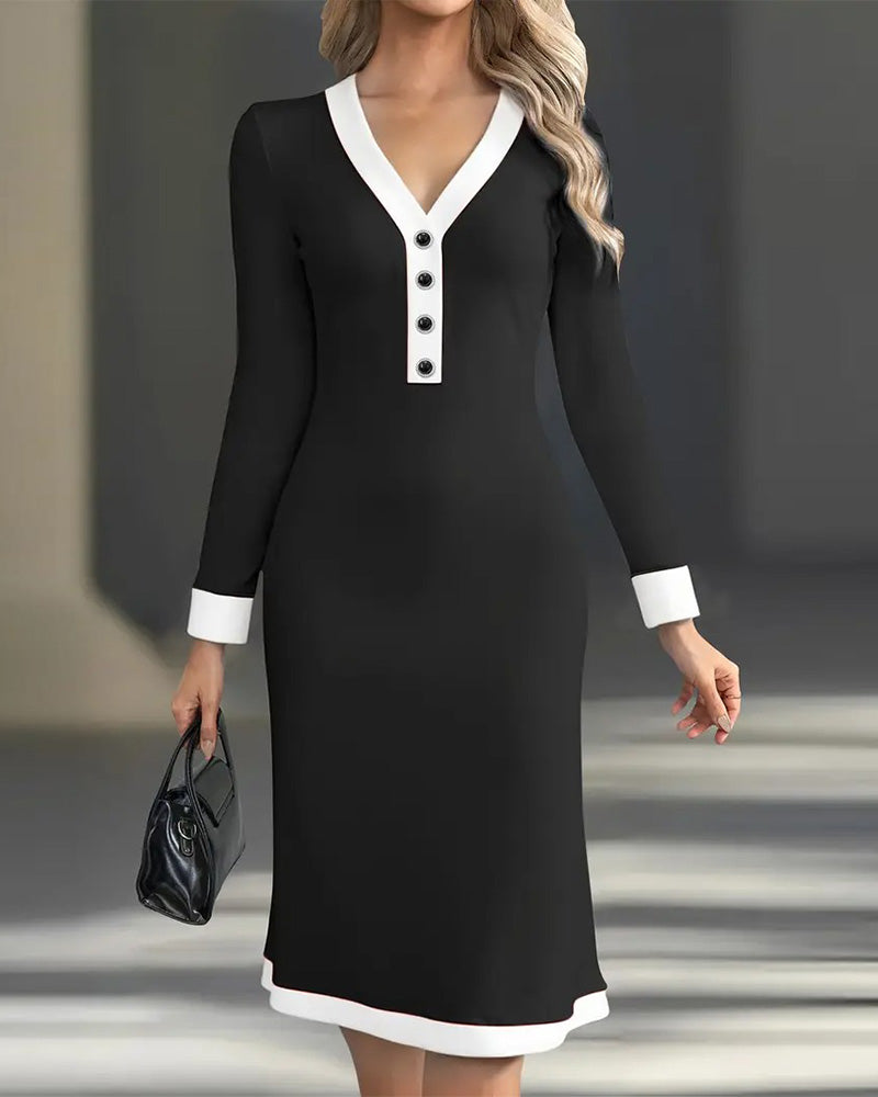 Brenyla - Elegant Midi Dress with Contrasting Collar 
