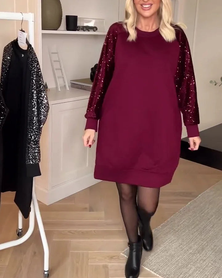 Thalivienne - Robe À Manches Longues En Sequins À Col Rond