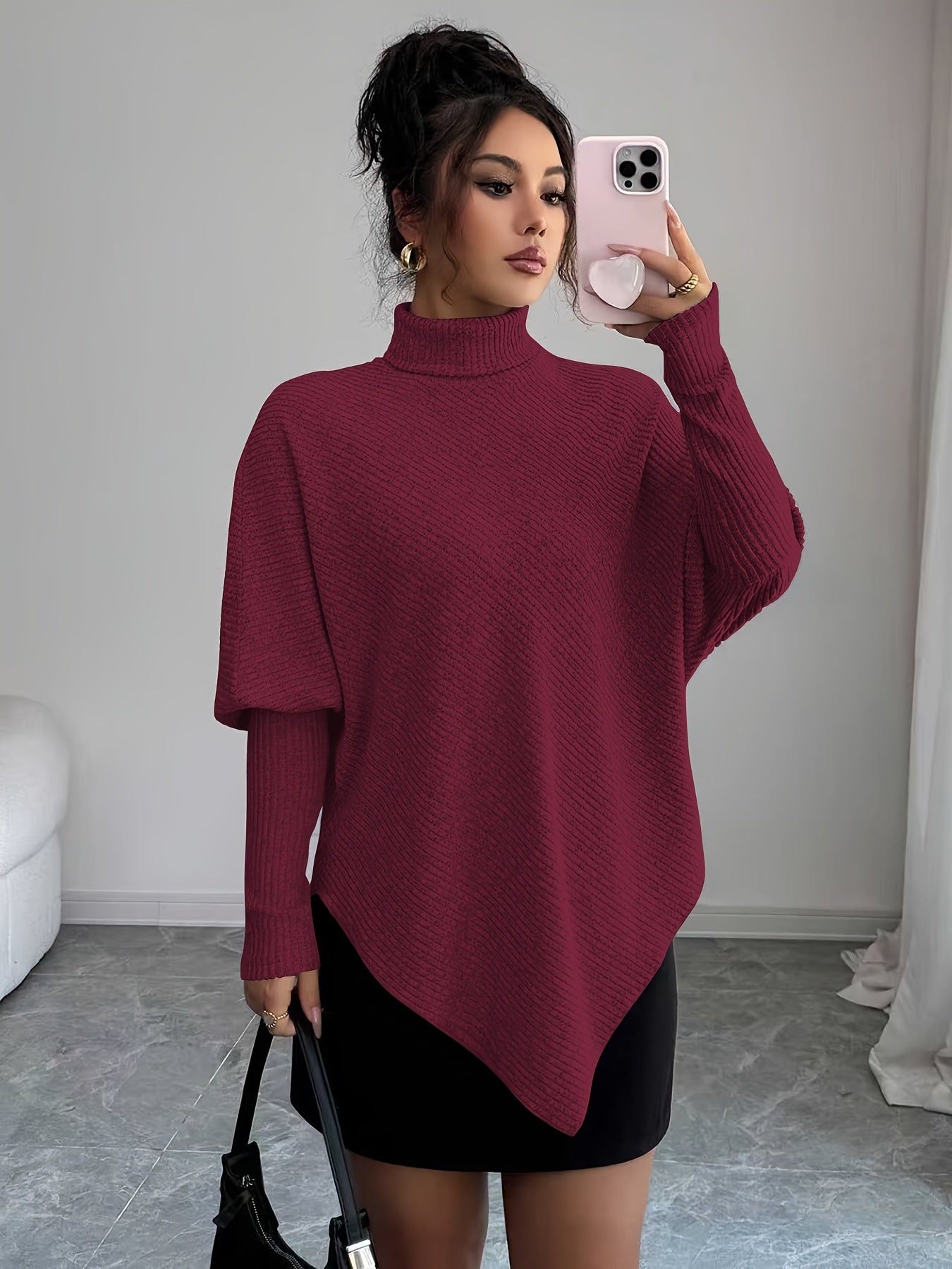 Ilyssa - Asymmetrical High Neck Sweater, Modern Elegance 