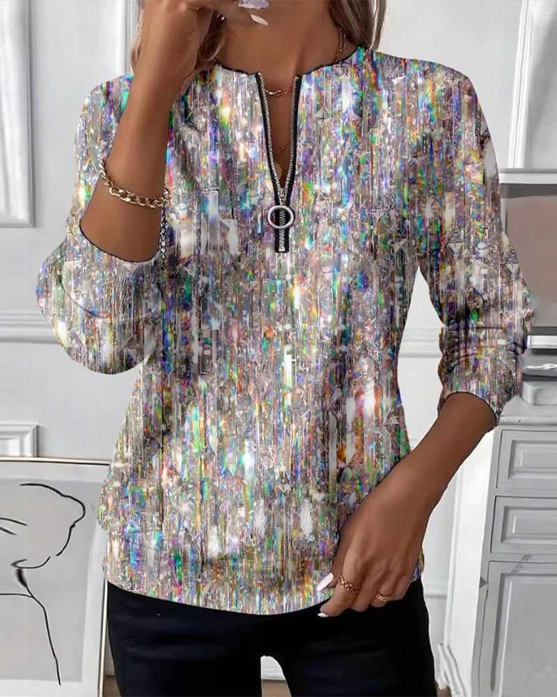 Elisavara - Printed Sweatshirt with Half Zip 