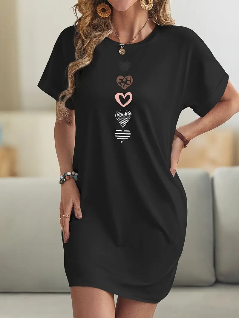 Milia - Robe Décontractée Cœurs Graphiques – Élégance Cool & Confort Absolu