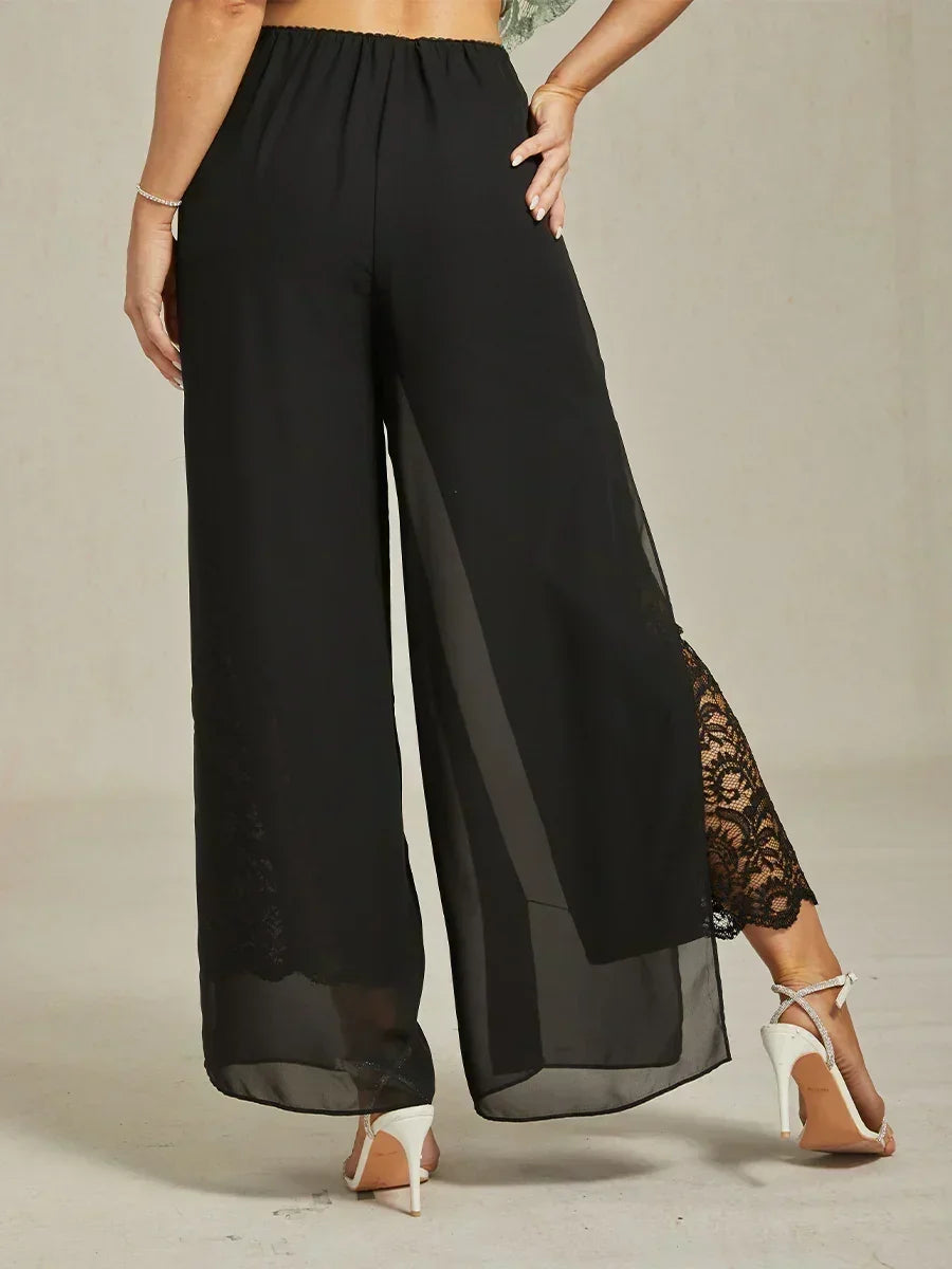 Marilivra - Straight Leg Trousers with Slit in Chiffon