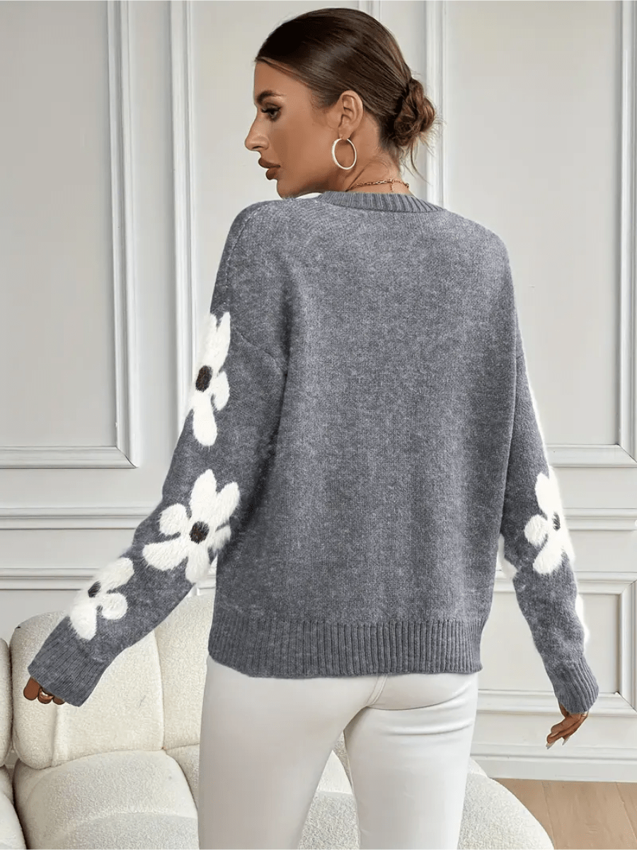Nolira - Pull En Maille Douce À Imprimé Floral Élégant
