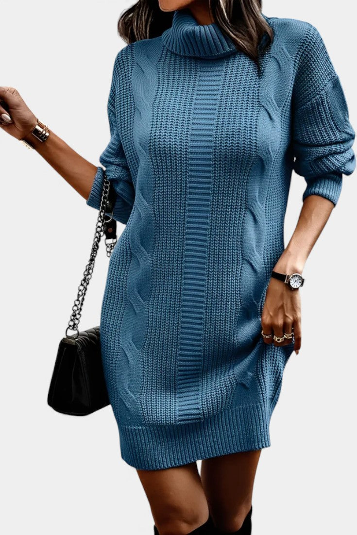 Elinora - Cozy Knit Turtleneck Sweater Dress 