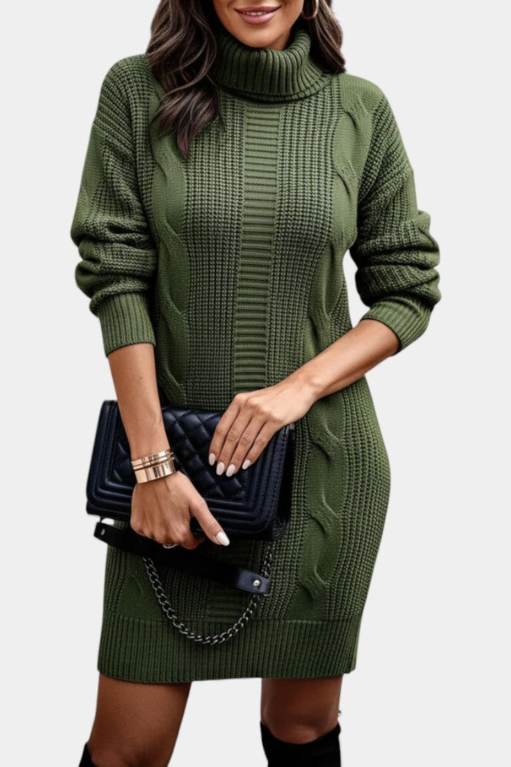 Elinora - Cozy Knit Turtleneck Sweater Dress 