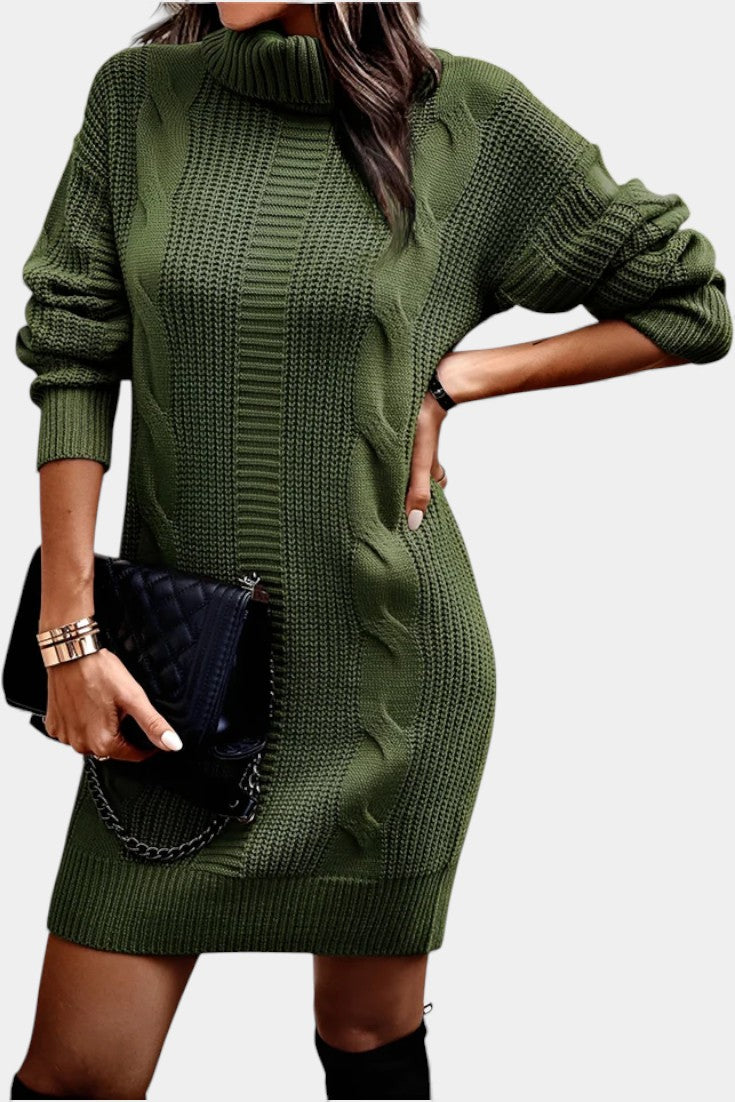 Elinora - Cozy Knit Turtleneck Sweater Dress 