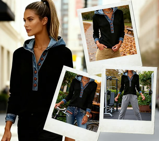 Kalivara - Sweat à Capuche Décontracté avec Détails en Jean