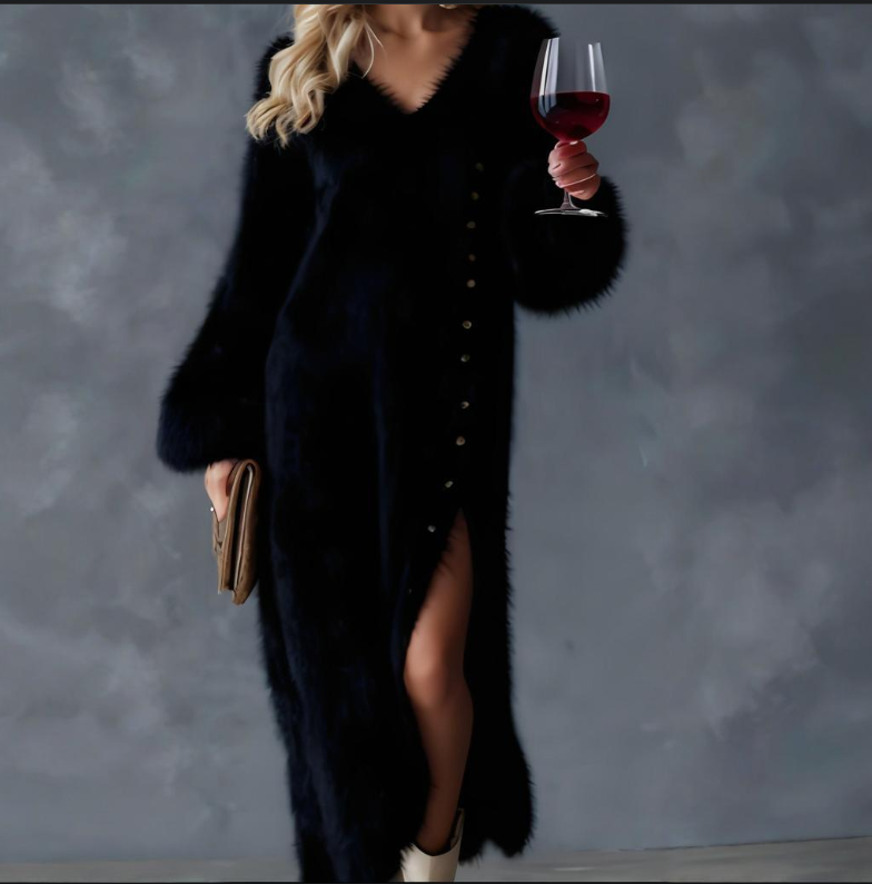 Queliriana - Robe Pull Longue Élégante avec Fente Boutonnée