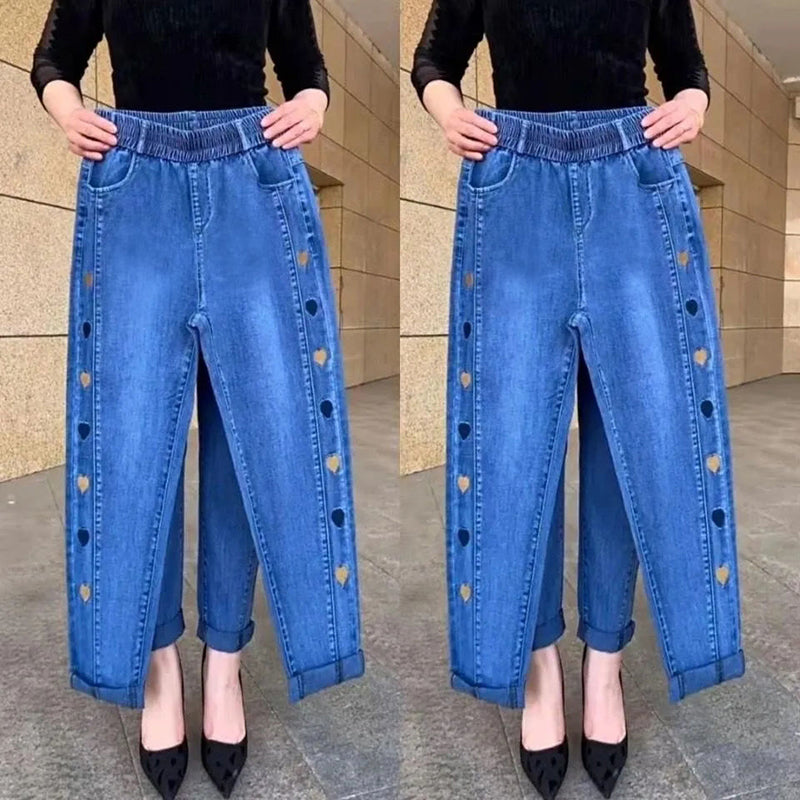 Soraya™ - Jeans hautement élastiques pour femmes avec broderie de motif cœur