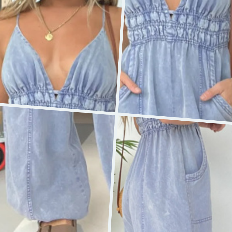 Anja™ - Salopette en denim à décolleté en V pour femmes