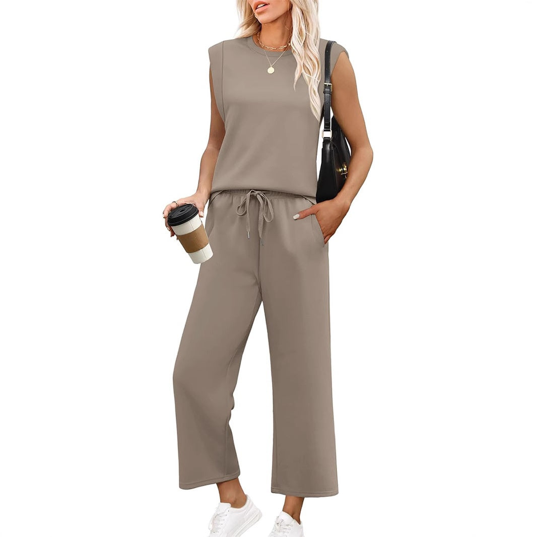 Isa™ -  Haut sans Manches Décontracté pour Femme avec Pantalon à Jambes Larges