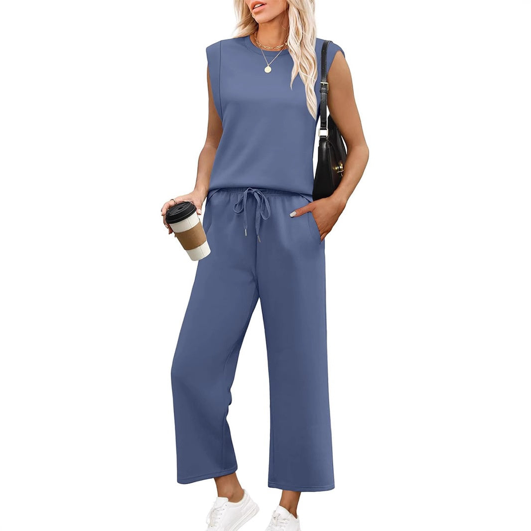 Isa™ -  Haut sans Manches Décontracté pour Femme avec Pantalon à Jambes Larges