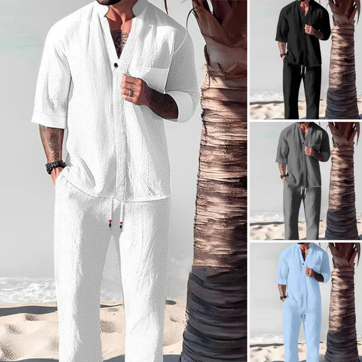 Victor - Men's Two-Piece Cotton Set: Top and Pants