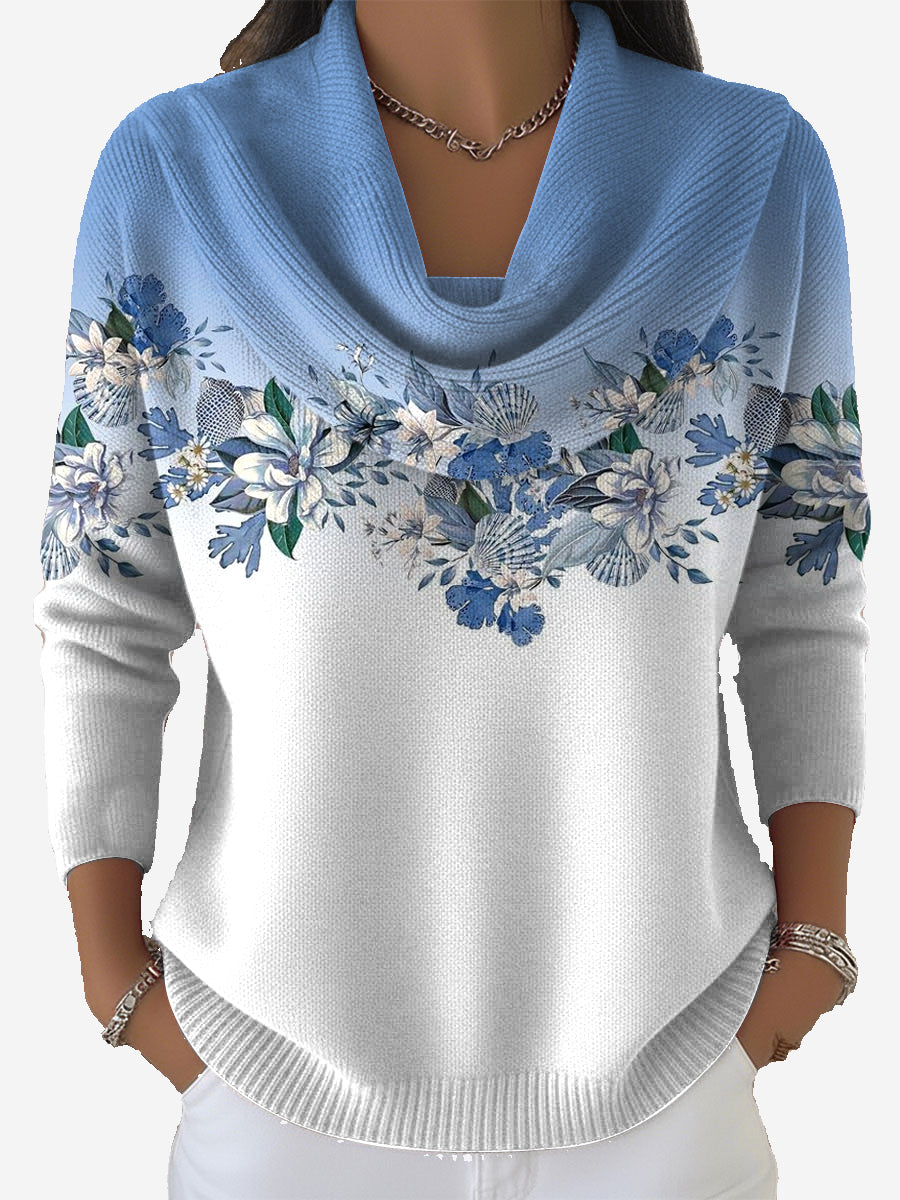 Elarionne - Soft Floral Print Sweater 