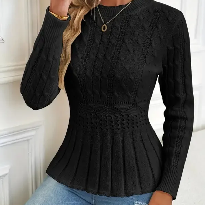 Elarissea - Pull Femme Hiver à Col Rond et Coupe Peplum Élégante