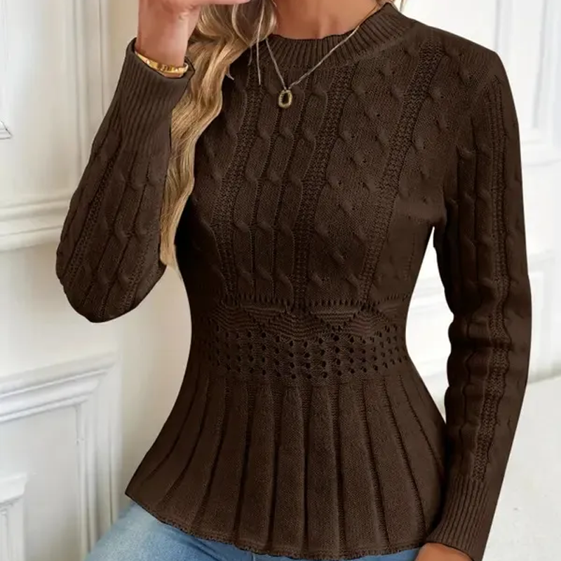 Elarissea - Pull Femme Hiver à Col Rond et Coupe Peplum Élégante