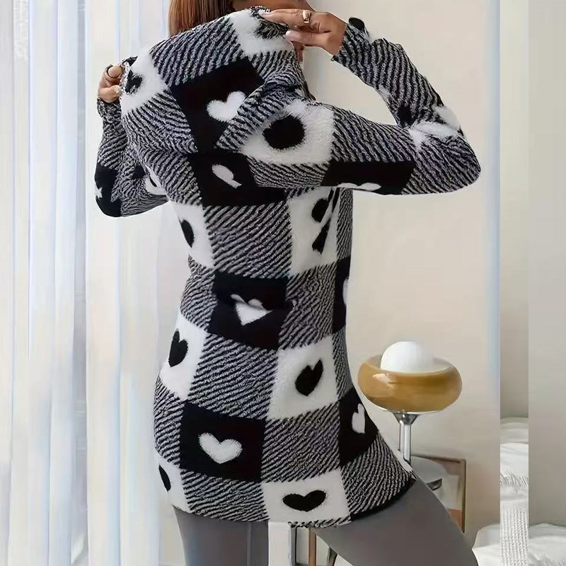 Doralisse - Veste Longue à Carreaux avec Capuche