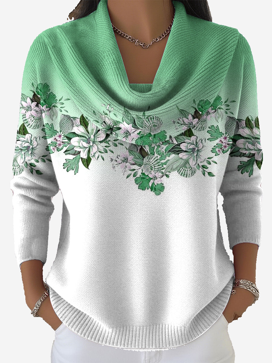 Elarionne - Soft Floral Print Sweater 