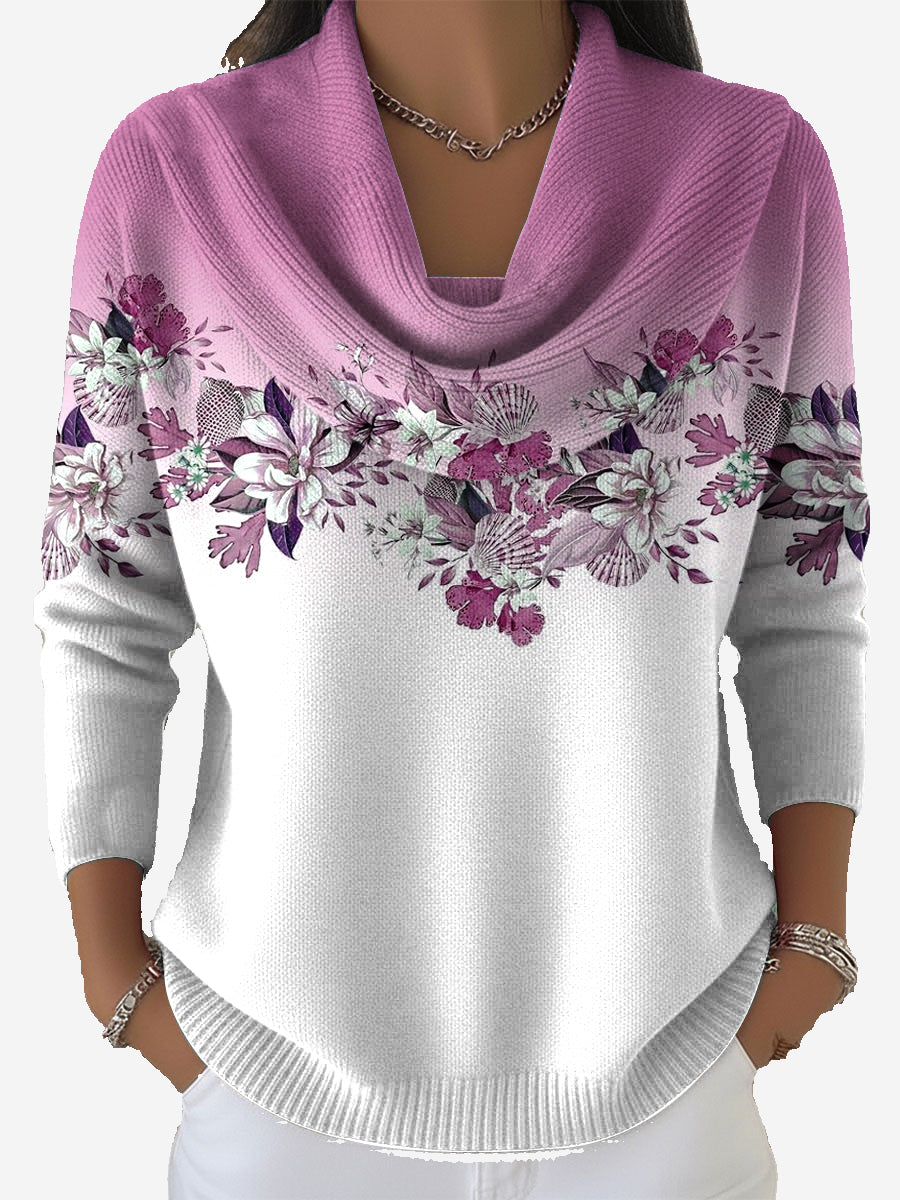 Elarionne - Soft Floral Print Sweater 