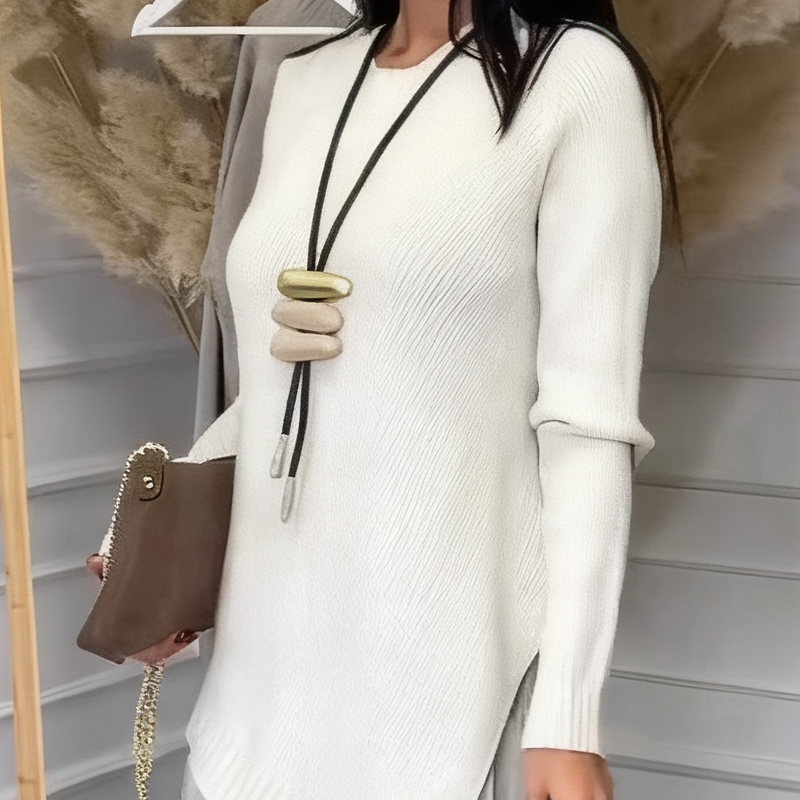 Evelyara - Asymmetrical Sweater and Pleated Midi Dress Set 