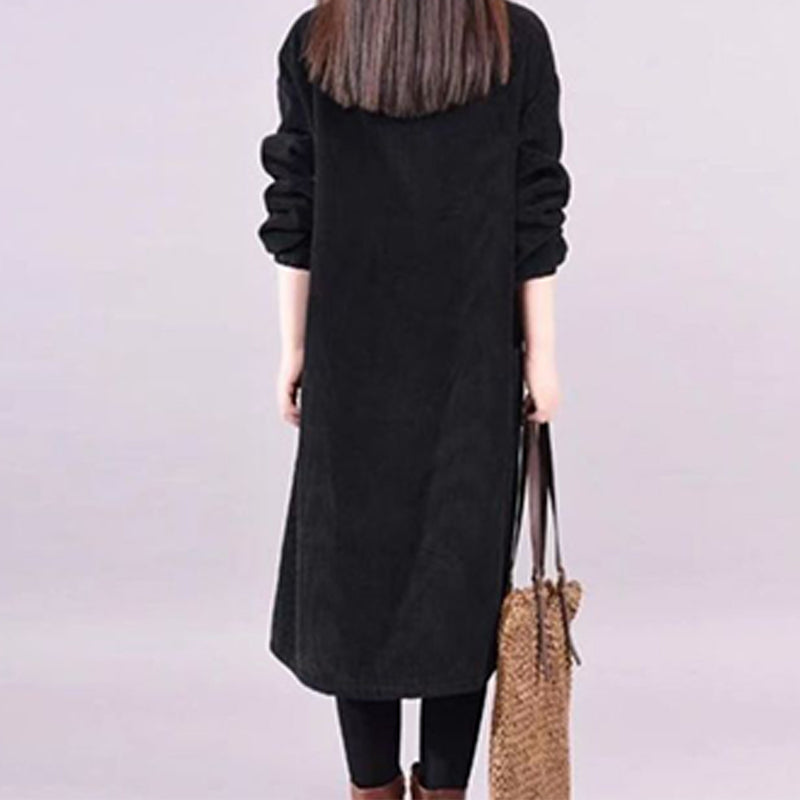 Lunavellia - Robe Longue en Velours Côtelé à Col Haut pour Femmes