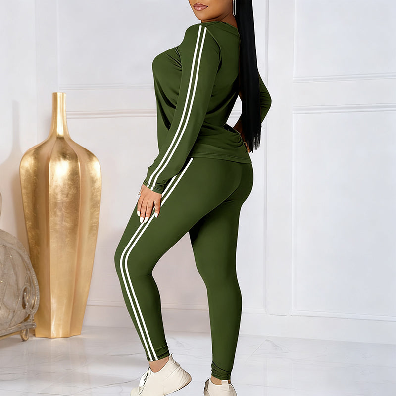 Isalivienne - Elegant Two-Piece Tracksuit Set with Side Stripes