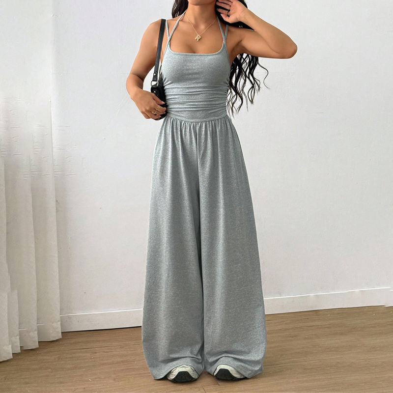 Jovixia - Women's fluid wide-leg summer jumpsuit with thin straps